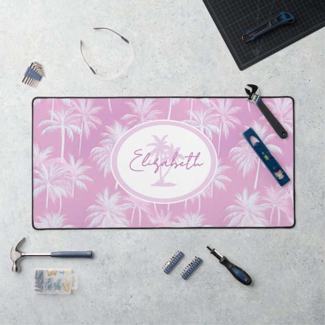 Hawaiian Palm Tree Silhouette Muster Plum ID1093 Schreibtischunterlage (Arbeitsplatz)