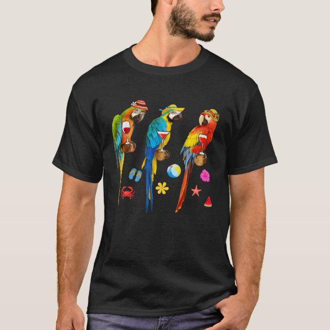 Hawaiian Parrots Drinking Wine Christmas In July T-Shirt (Vorderseite)