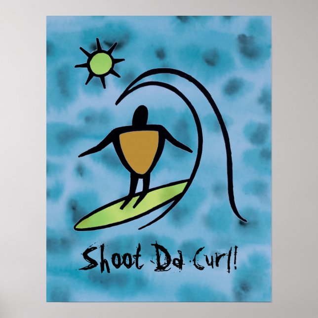 Hawaiian Petroglyph Surfer Reiten the Waves Poster (Vorne)