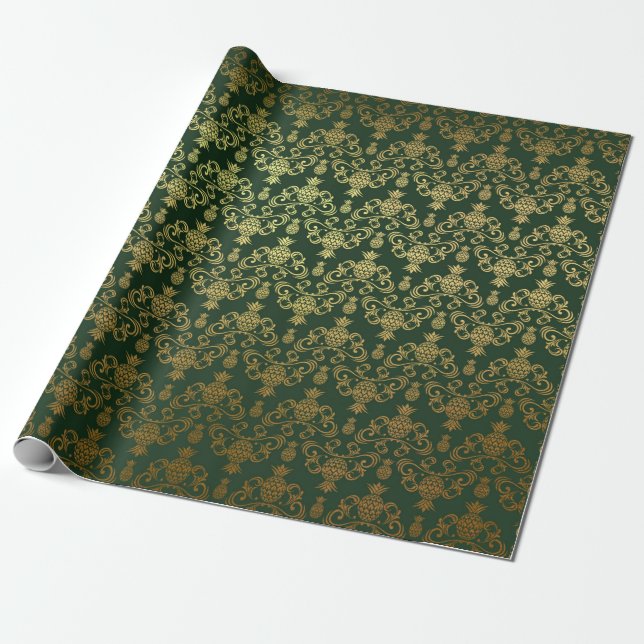 Hawaiian Pineaple Emerald Green Gold Geschenkpapier (Ungerollt)