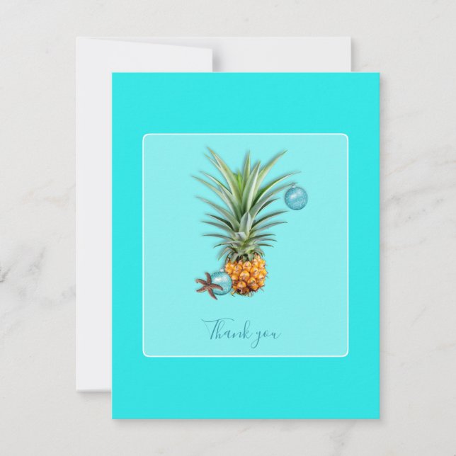 Hawaiian Pineappel Aqua Weihnachten Danke Notizen (Vorderseite)