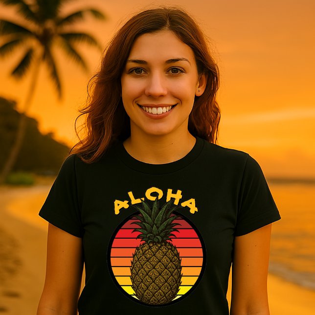 Hawaiian Pineapple Aloha Retro Sunset Template T-Shirt (Von Creator hochgeladen)