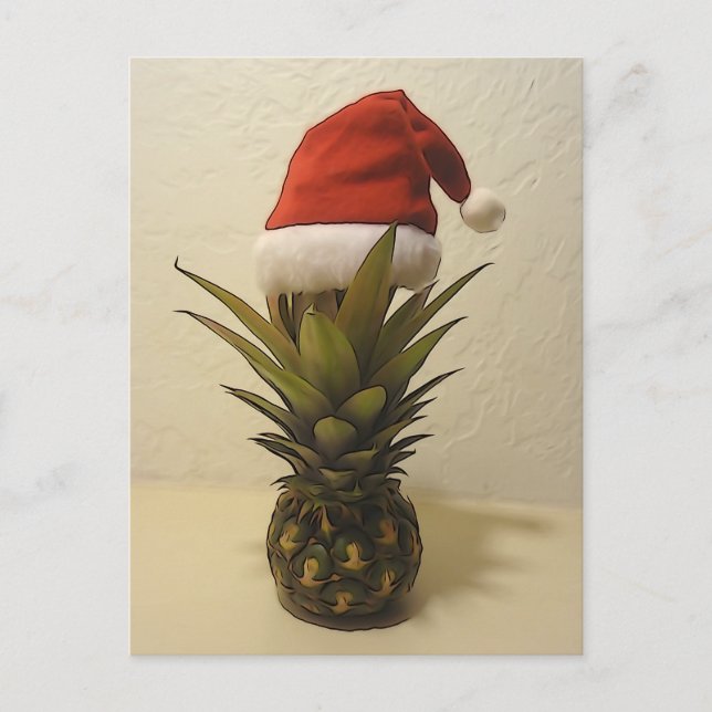 Hawaiian Pineapple Santa Hat Postcard Feiertagspostkarte (Vorderseite)