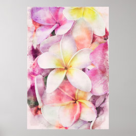 Hawaiian Plumeria Tropical Floral Water color Poster