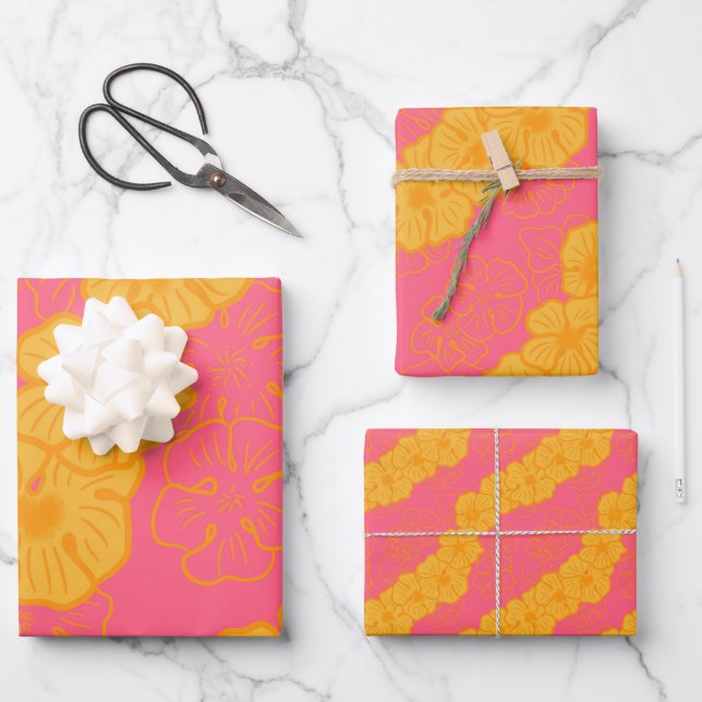 Hawaiian Print ilima lei Geschenkpapier Set (Vorderseite)