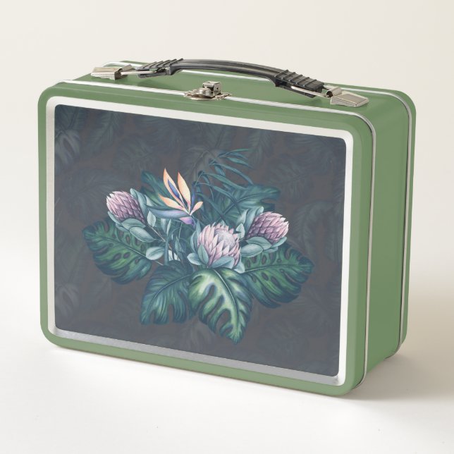 Hawaiian Protea und Monstera Retro Lunch Box (Vorderseite)