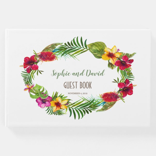 Hawaiian Radiant Tropical Floral Wreath Wedding Gästebuch (Vorderseite)