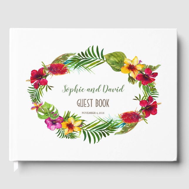 Hawaiian Radiant Tropical Floral Wreath Wedding Gästebuch (Vorderseite)