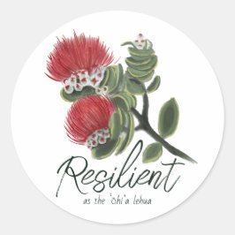Hawaiian Red Lehua Flower Watercolor Resilience Runder Aufkleber