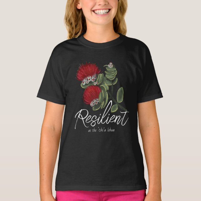 Hawaiian Red Lehua Flower Watercolor Resilience T-Shirt (Vorderseite)