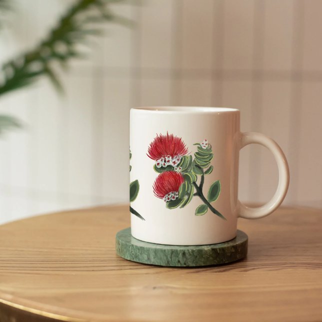 Hawaiian Red Lehua Tropical Flower Watercolor  Kaffeetasse (Von Creator hochgeladen)