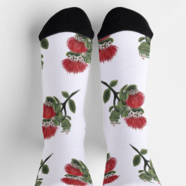 Hawaiian Red Lehua Tropical Flower Watercolor Socken