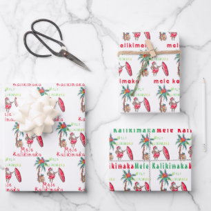 Hawaiian Santa Mele Kalikimaka Wrapping Paper Geschenkpapier Set