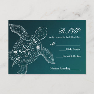 Hawaiian Sea Turtle White Blue Beach Wedding UAWG RSVP Karte