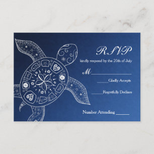 Hawaiian Sea Turtle White Blue Beach Wedding UAWG RSVP Karte
