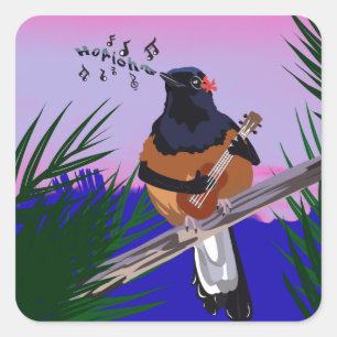 Hawaiian Shama Bird spielt Ukulele Quadratischer Aufkleber