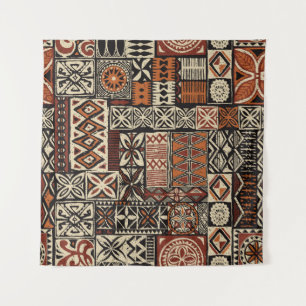 Hawaiian style tapa tribal fabric abstract patchwo wandteppich