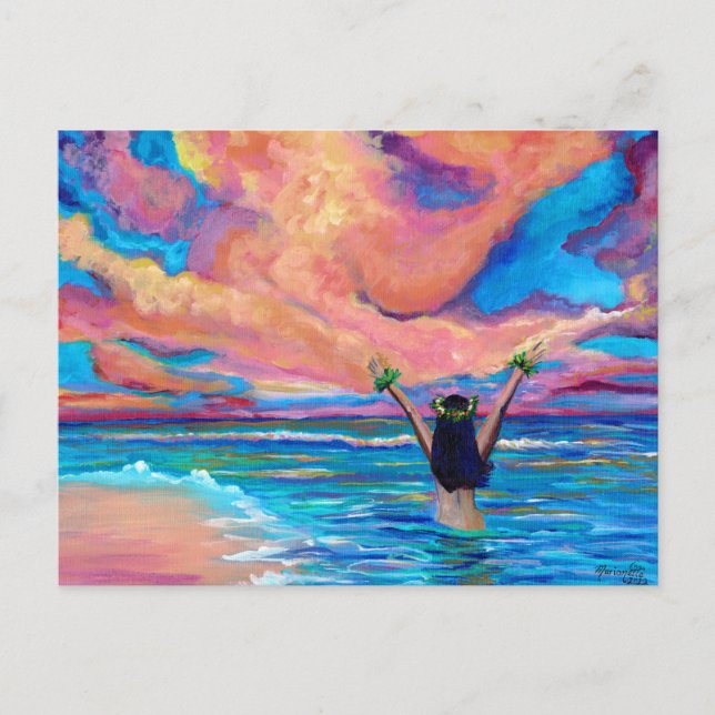 Hawaiian Sunrise Aloha oder Mahalo Card Postkarte (Vorderseite)