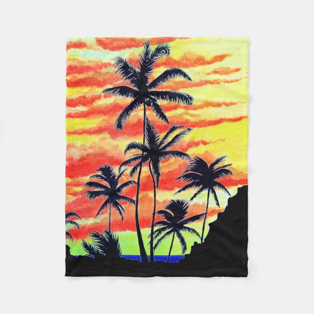 Hawaiian Sunset Coco Palms Fleecedecke (Vorderseite)