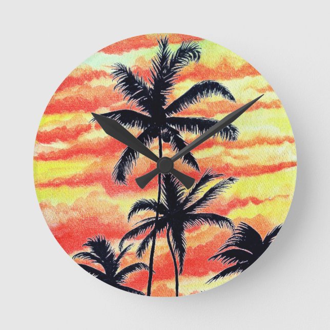 Hawaiian Sunset Coco Palms Runde Wanduhr (Vorderseite)