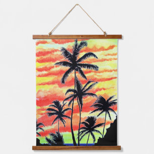 Hawaiian Sunset Coco Palms Wandteppich Mit Holzrahmen