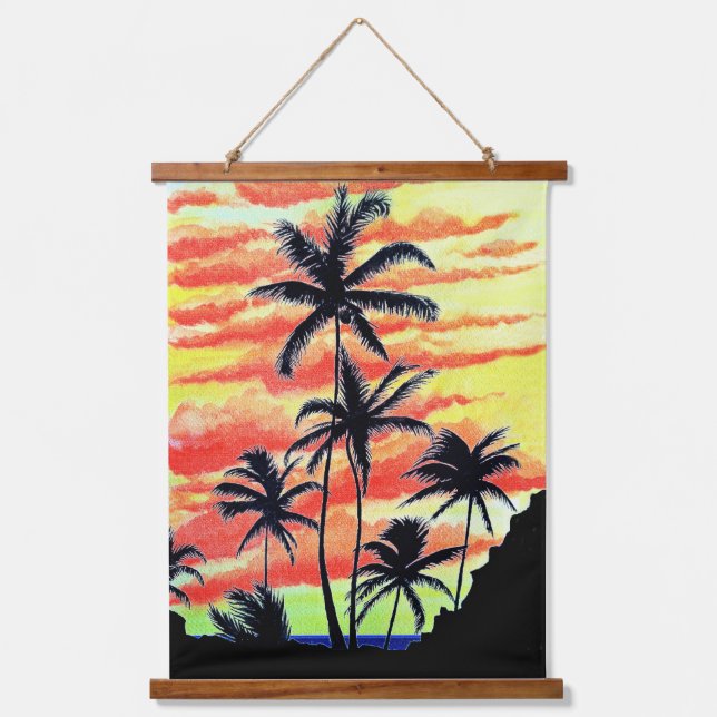 Hawaiian Sunset Coco Palms Wandteppich Mit Holzrahmen (Vorderseite)