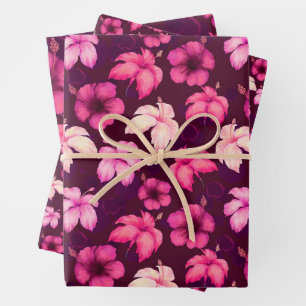 Hawaiian Sunset Glow: Hibiskus Wrapping Paper Geschenkpapier Set