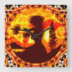 Hawaiian Sunset Hula Palms begann als Colo Quadratische Wanduhr