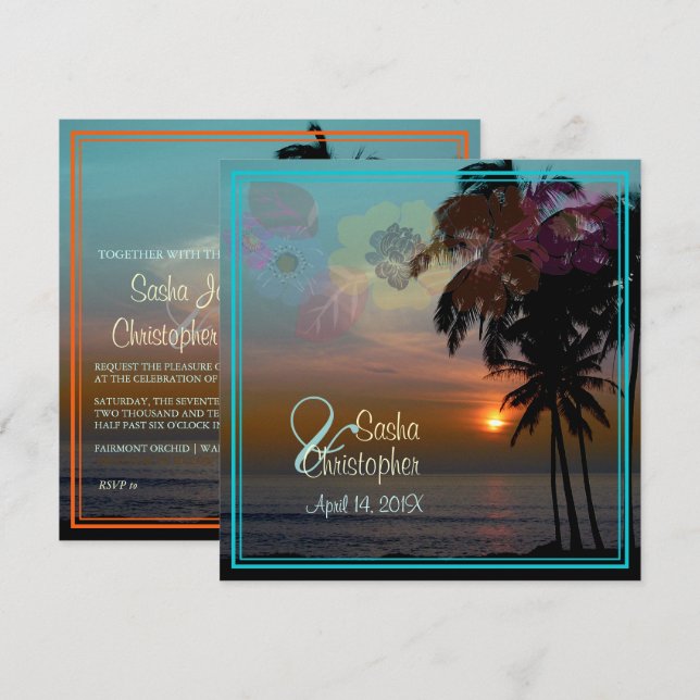 HAWAIIAN SUNSET/STRAND/LUAU/INVITATIONEN EINLADUNG (Vorne/Hinten)