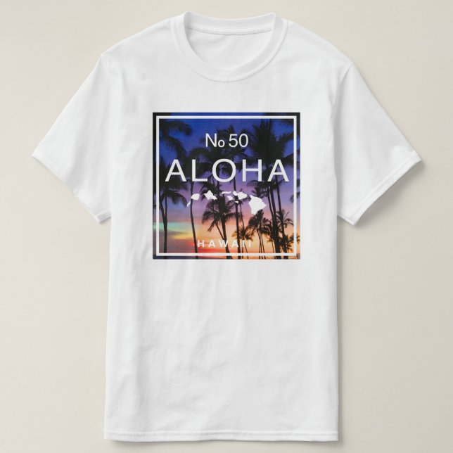 Hawaiian Sunset Vibes mit Palmbaumglühen T-Shirt (Design vorne)