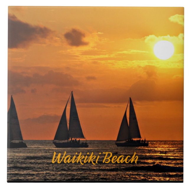 Hawaiian Sunset, Waikiki Beach, Fliese (Vorderseite)