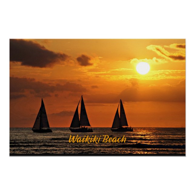 Hawaiian Sunset, Waikiki Beach, Poster (Vorderseite)