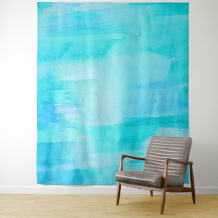 Hawaiian Surf Blue Moon Wasserfarbe Abstrakt Wandteppich
