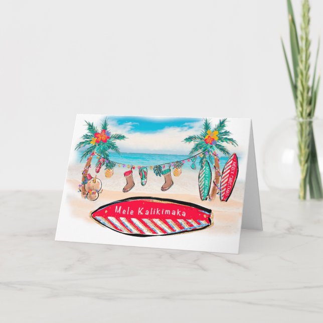 Hawaiian Surf Board Weihnachtskarte Dankeskarte (Vorderseite)
