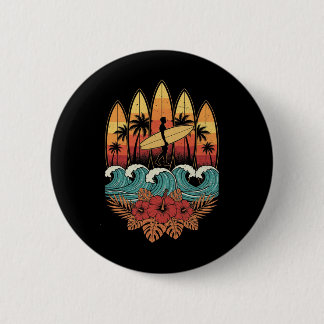 Hawaiian Surfboarder Retro Sunset Ocean Surfer  Button