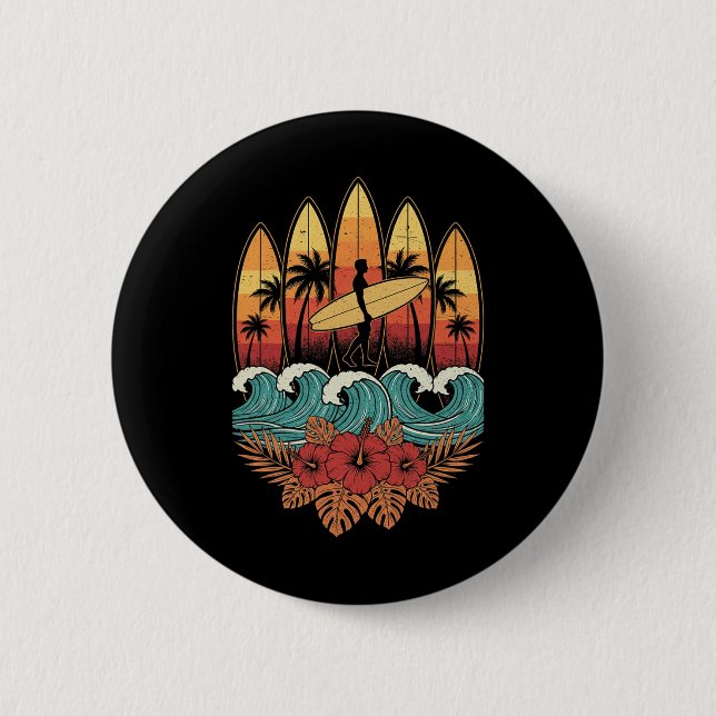Hawaiian Surfboarder Retro Sunset Ocean Surfer  Button (Vorderseite)