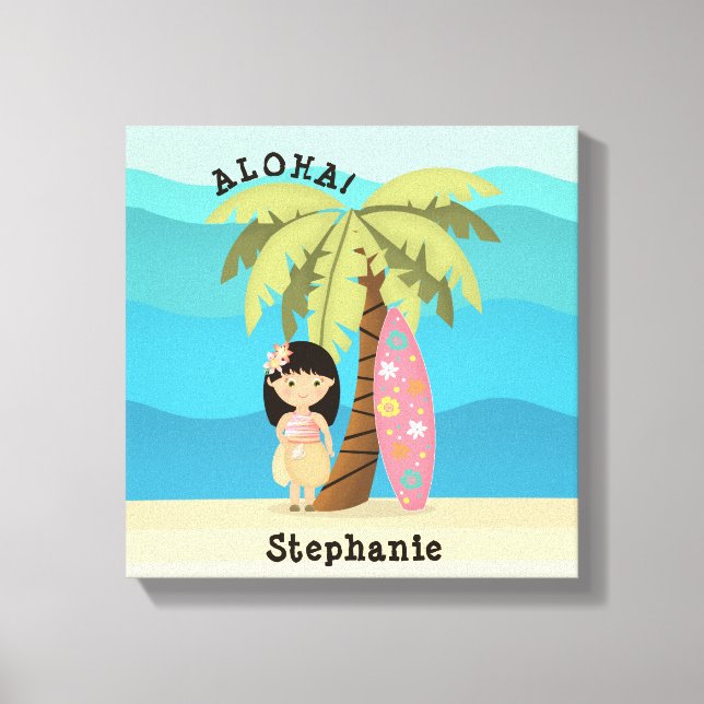 Hawaiian Surfer Girl Leinwanddruck (Vorderseite)