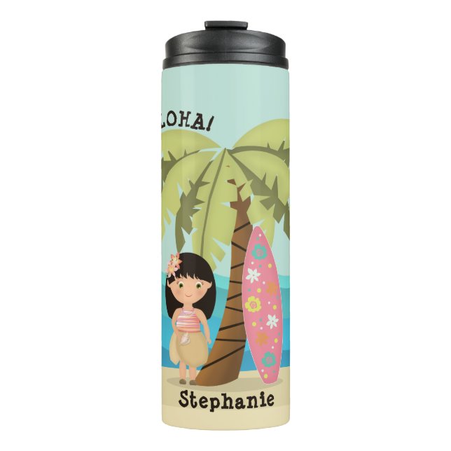 Hawaiian Surfer Girl Thermosbecher (Vorderseite)