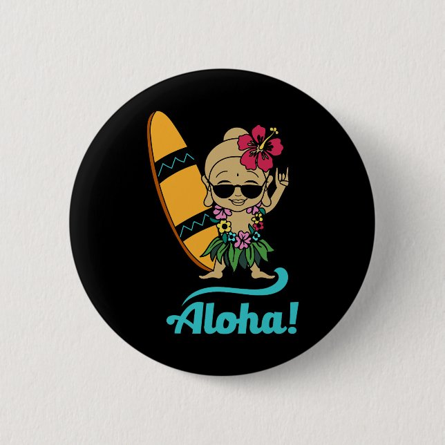 Hawaiian Surfing Buddha Aloha Hawaii Beach Yoga  Button (Vorderseite)