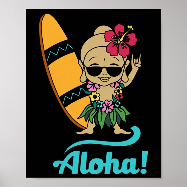 Hawaiian Surfing Buddha Aloha Hawaii Beach Yoga  Poster (Vorne)