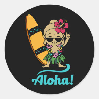 Hawaiian Surfing Buddha Aloha Hawaii Beach Yoga  Runder Aufkleber