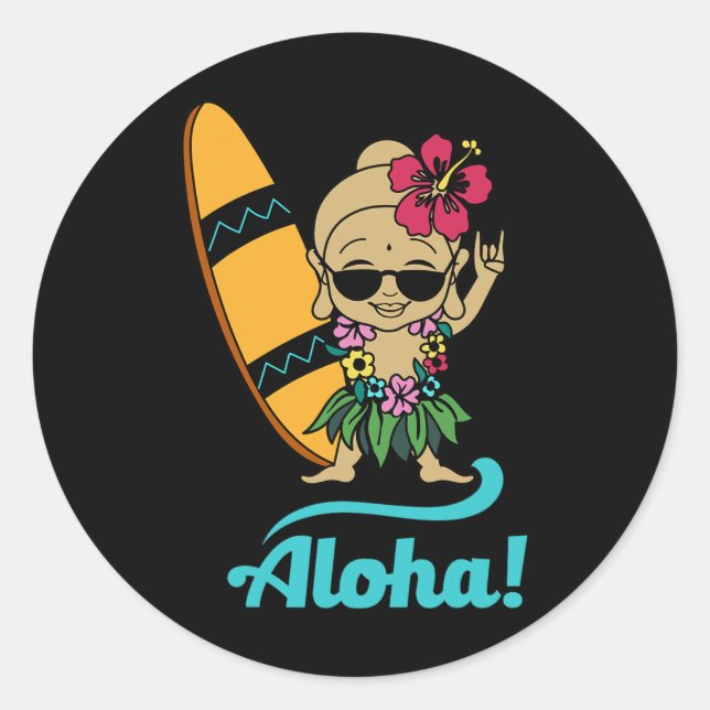 Hawaiian Surfing Buddha Aloha Hawaii Beach Yoga  Runder Aufkleber (Vorderseite)