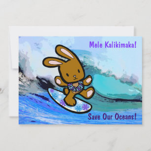 Hawaiian Surfing Bunny Holiday Cartoon Einladung