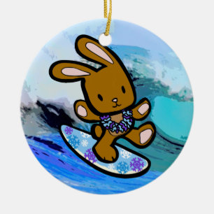 Hawaiian Surfing Bunny Holiday Cartoon Keramik Ornament