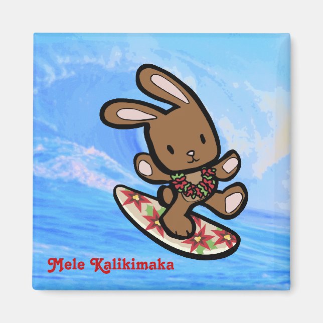 Hawaiian Surfing Bunny Holiday Cartoon Magnet (Vorne)
