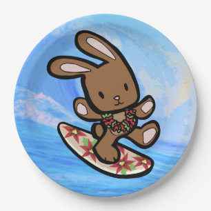 Hawaiian Surfing Bunny Holiday Cartoon Pappteller