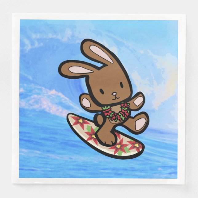 Hawaiian Surfing Bunny Holiday Cartoon Serviette (Vorderseite)