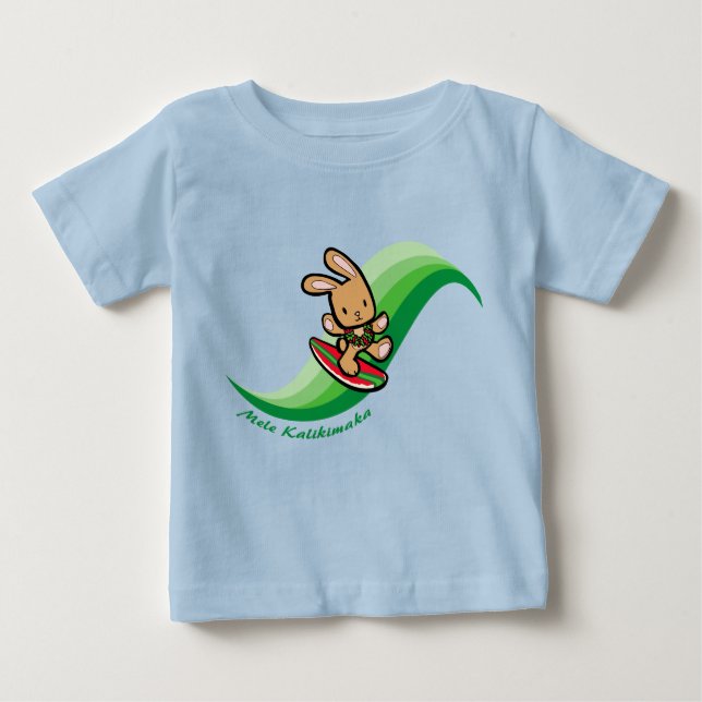 Hawaiian Surfing Bunny Holiday Green Cartoon Band Baby T-shirt (Vorderseite)