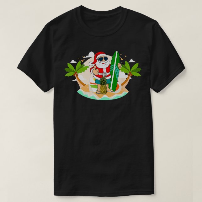 Hawaiian Surfing Santa Claus oder Surf Beach Chris T-Shirt (Design vorne)