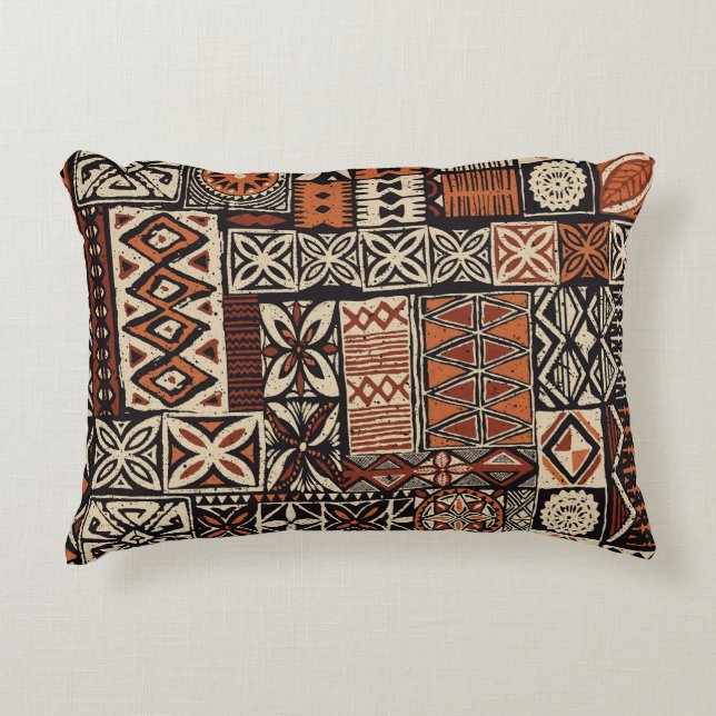 Hawaiian Tapa: Stammes-Patchwork Dekokissen (Vorderseite)